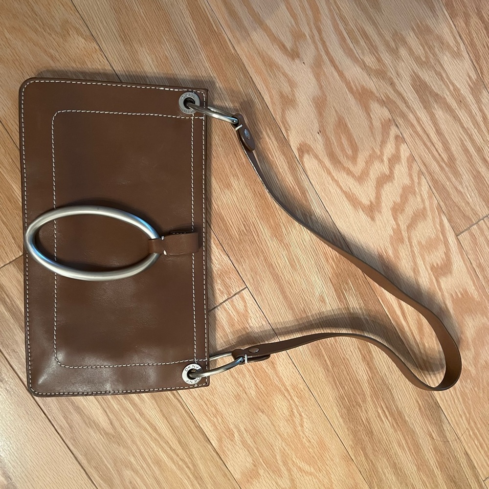DKNY Leather Clutch Purse with Silver Accent -Brown